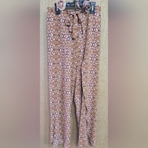 Mimi Chica Terracotta Pink Floral Boho Flowy Slit Pants